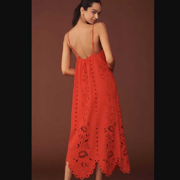 XL Farm Rio x Anthropologie Richelieu linen-blend sleeveless eyelet midi dress - Picture 2 of 9